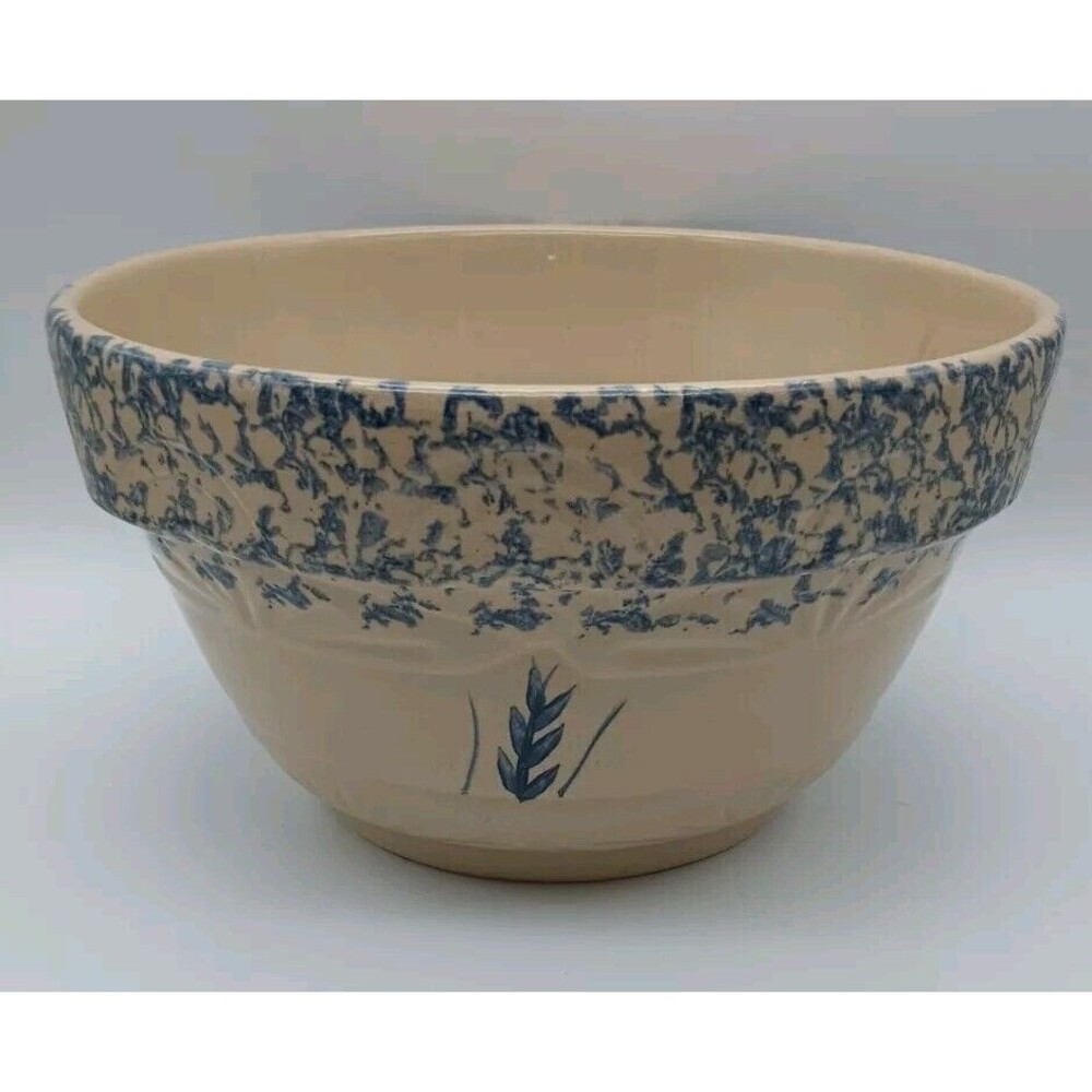 Roseville Robinson Ransbottom 12" Blue Spongeware Mixing Bowl Wheat 305-12